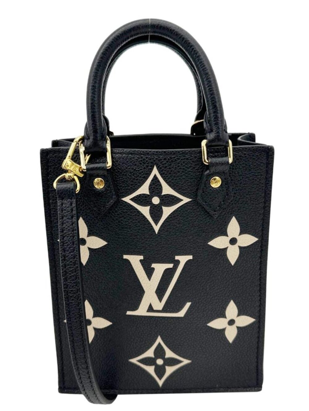 Louis Vuitton  Petit Sac Plat Monogram Empreinte Leather Shoulder Bag Black